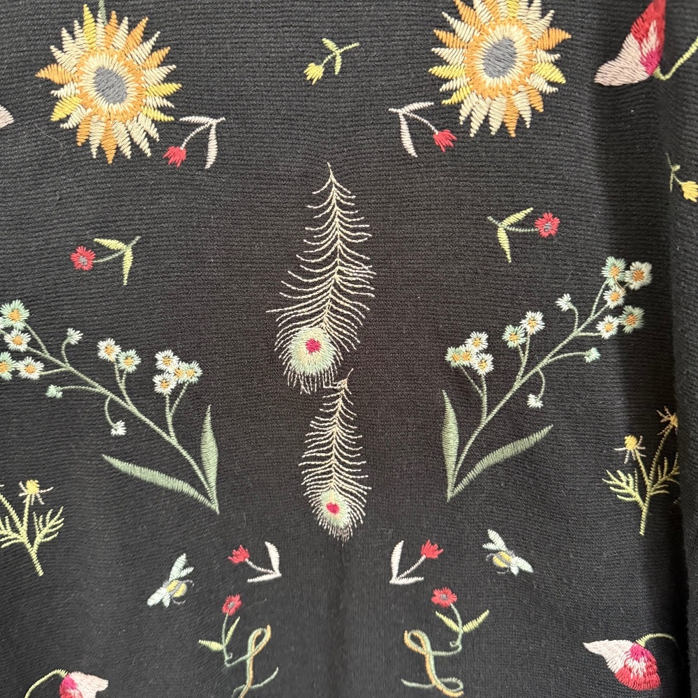 Johnny Was Biya XL black floral embroidered open front sweater cardigan